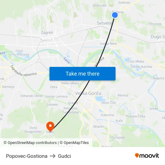 Popovec-Gostiona to Gudci map