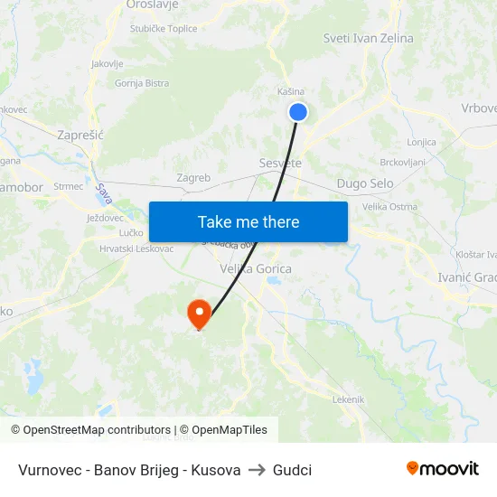 Vurnovec - Banov Brijeg - Kusova to Gudci map