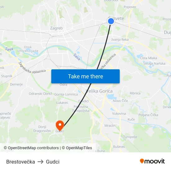 Brestovečka to Gudci map