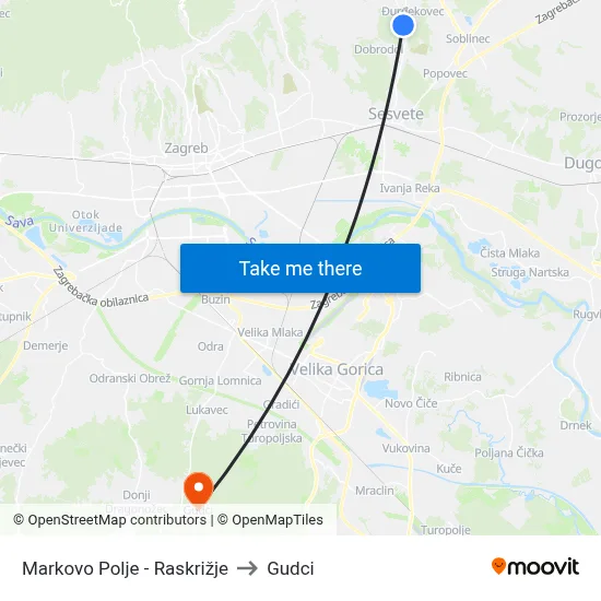 Markovo Polje - Raskrižje to Gudci map