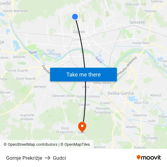 Gornje Prekrižje to Gudci map