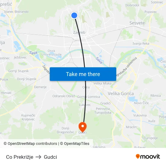 Co Prekrižje to Gudci map