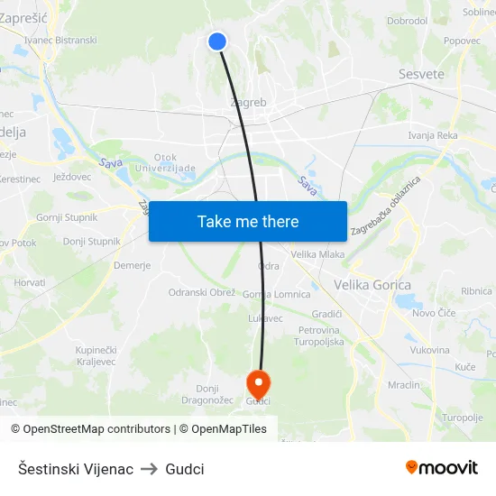 Šestinski Vijenac to Gudci map