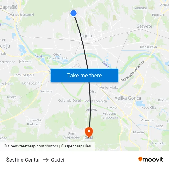 Šestine-Centar to Gudci map