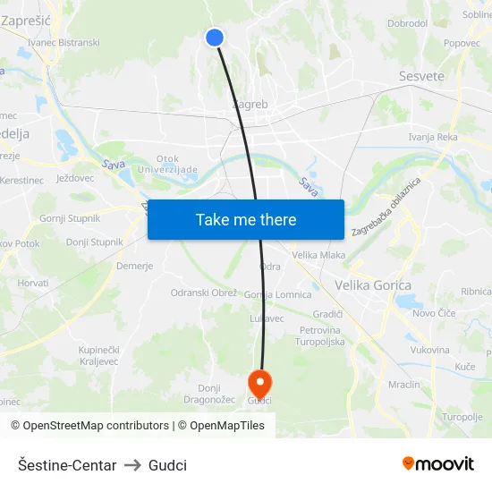 Šestine-Centar to Gudci map