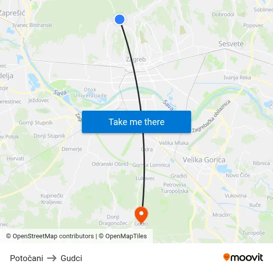Potočani to Gudci map
