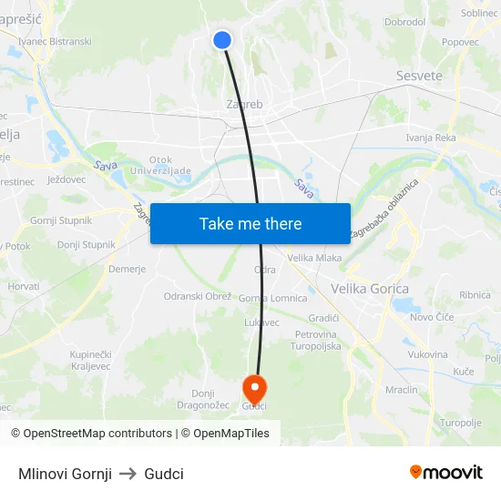 Mlinovi Gornji to Gudci map