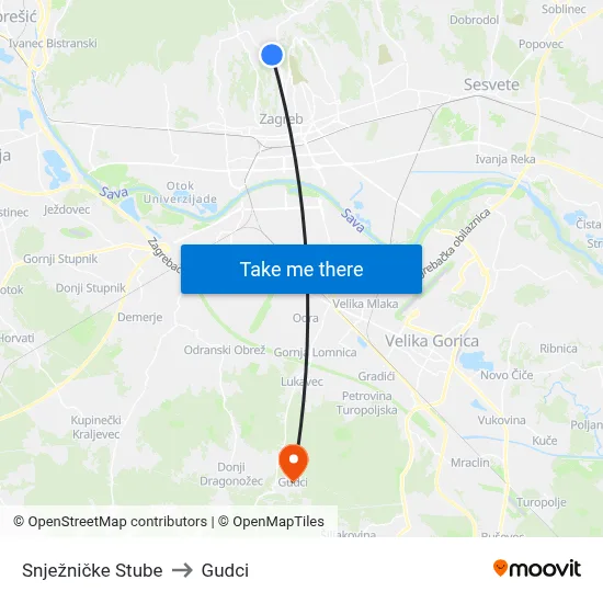 Snježničke Stube to Gudci map