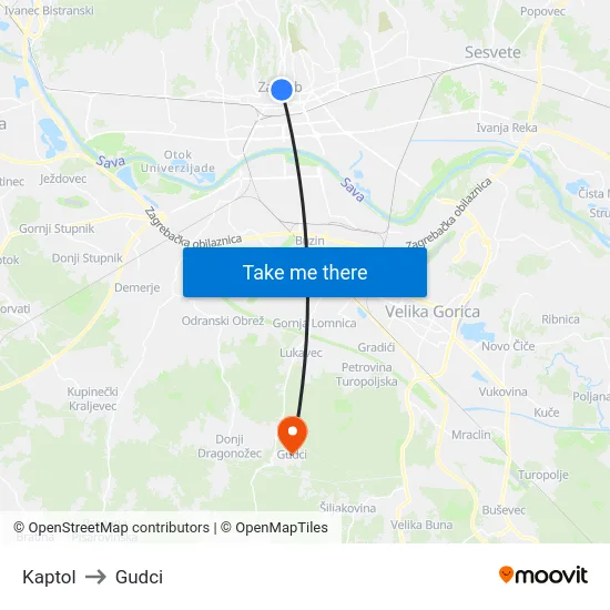Kaptol to Gudci map