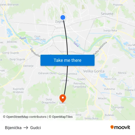 Bijenička to Gudci map