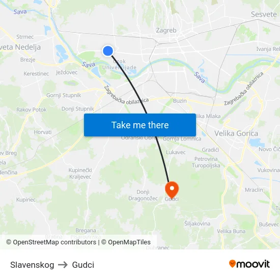 Slavenskog to Gudci map