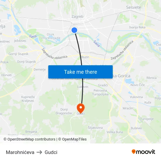 Marohnićeva to Gudci map