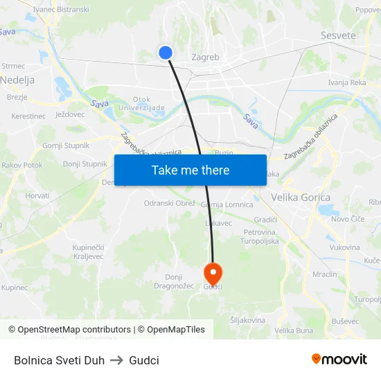 Bolnica Sveti Duh to Gudci map