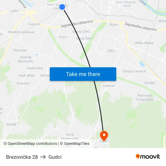 Brezovička 28 to Gudci map
