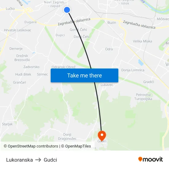 Lukoranska to Gudci map