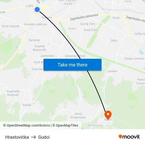 Hrastovička to Gudci map