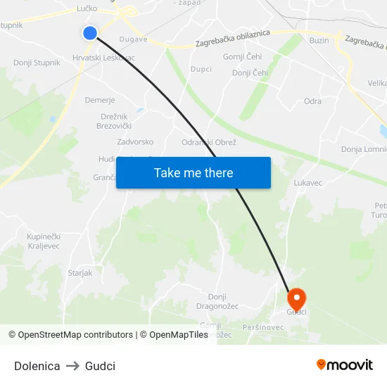 Dolenica to Gudci map