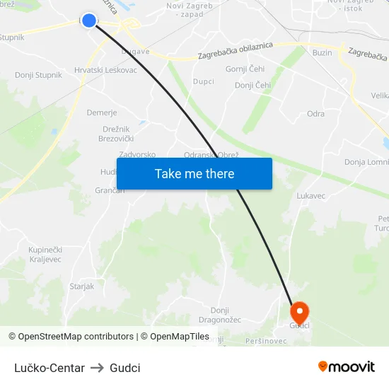 Lučko-Centar to Gudci map