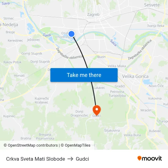 Crkva Sveta Mati Slobode to Gudci map