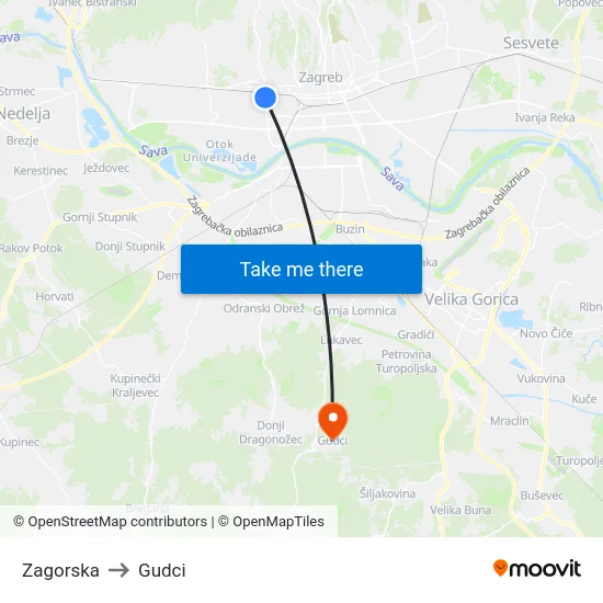 Zagorska to Gudci map