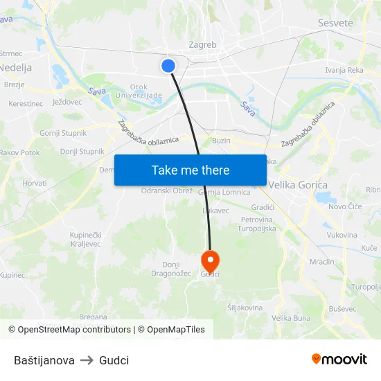 Baštijanova to Gudci map