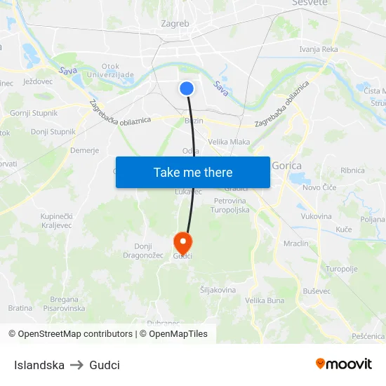 Islandska to Gudci map