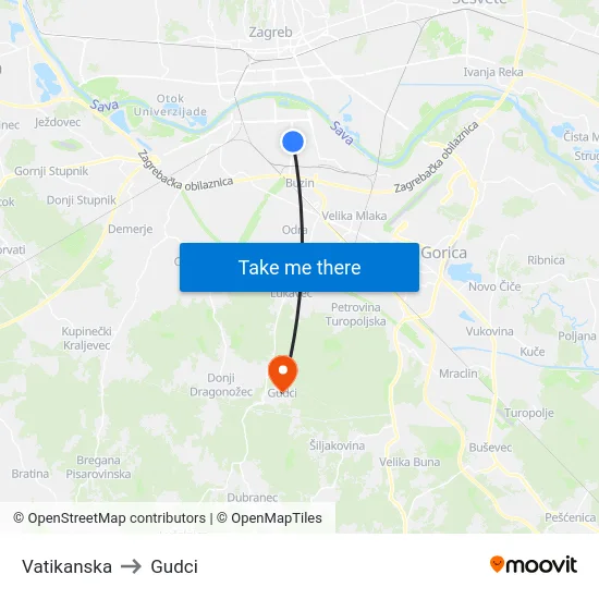 Vatikanska to Gudci map