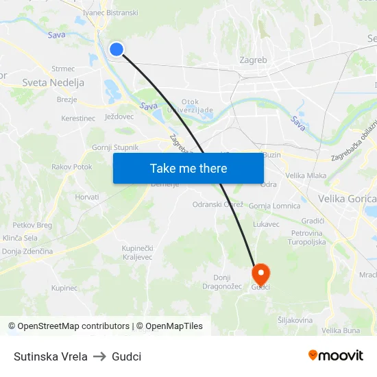 Sutinska Vrela to Gudci map