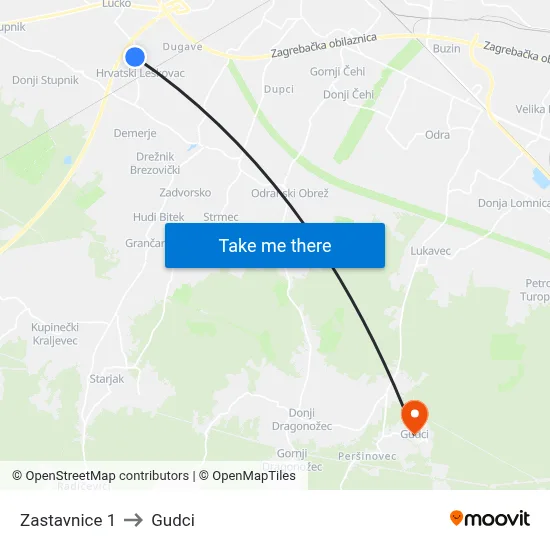 Zastavnice 1 to Gudci map