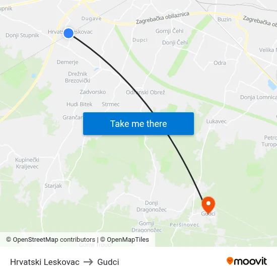 Hrvatski Leskovac to Gudci map