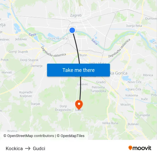 Kockica to Gudci map