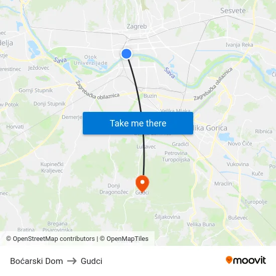 Boćarski Dom to Gudci map