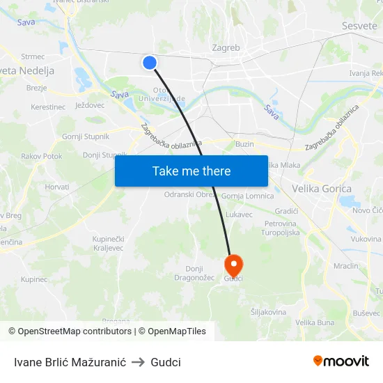 Ivane Brlić Mažuranić to Gudci map