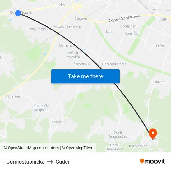 Gornjostupnička to Gudci map
