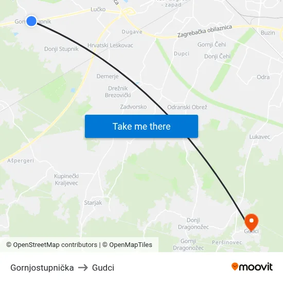 Gornjostupnička to Gudci map
