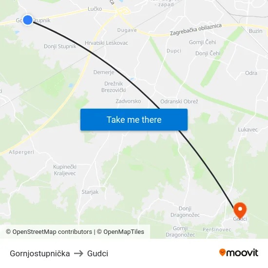 Gornjostupnička to Gudci map