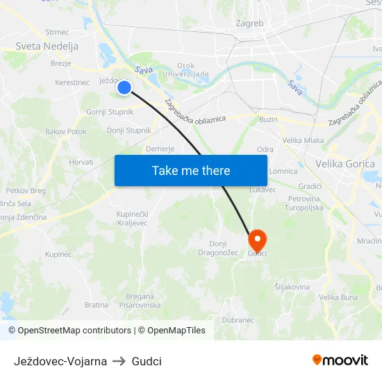 Ježdovec-Vojarna to Gudci map