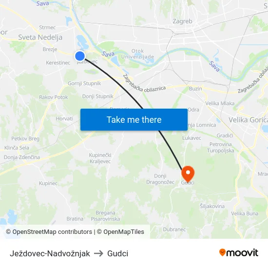 Ježdovec-Nadvožnjak to Gudci map