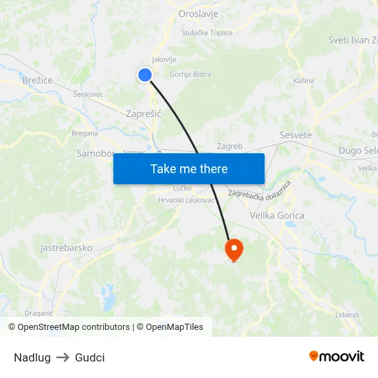 Nadlug to Gudci map