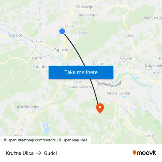 Kružna Ulica to Gudci map