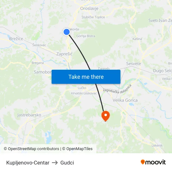 Kupljenovo-Centar to Gudci map