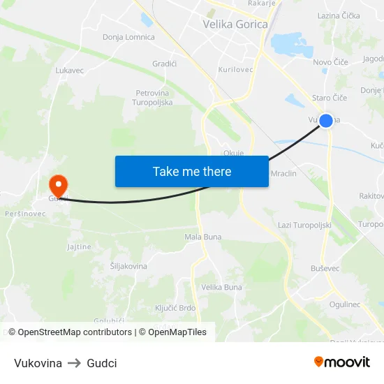 Vukovina to Gudci map