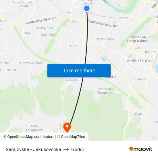 Sarajevska - Jakuševečka to Gudci map