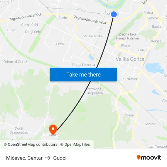 Mičevec, Centar to Gudci map