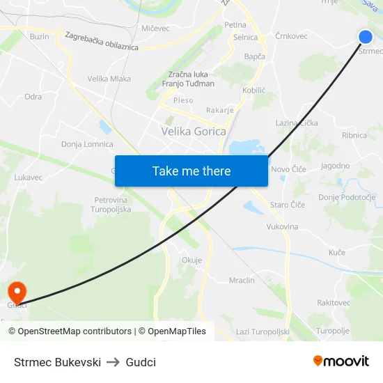 Strmec Bukevski to Gudci map