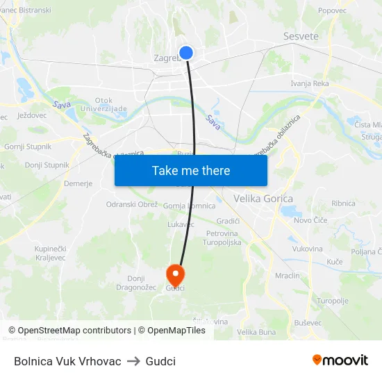 Bolnica Vuk Vrhovac to Gudci map