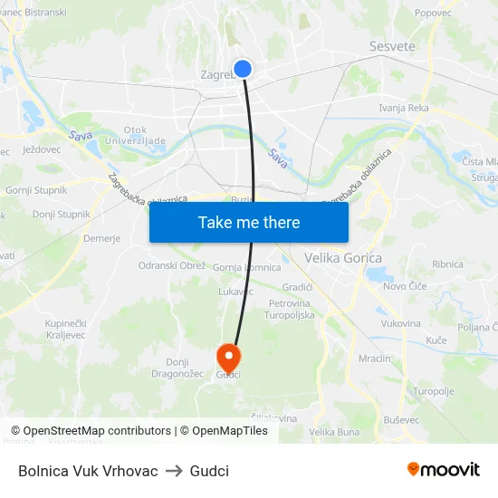 Bolnica Vuk Vrhovac to Gudci map