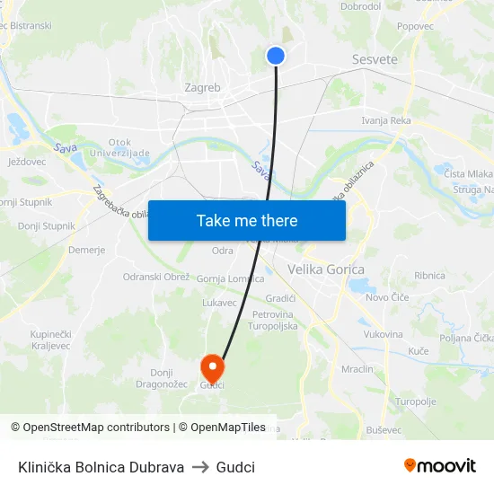Klinička Bolnica Dubrava to Gudci map