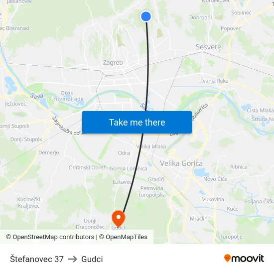 Štefanovec 37 to Gudci map