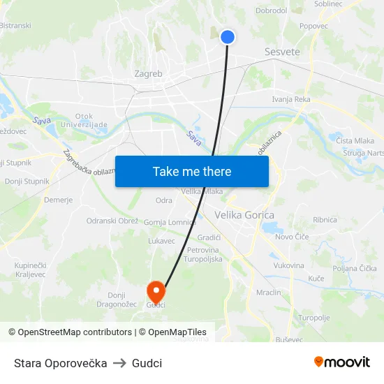 Stara Oporovečka to Gudci map
